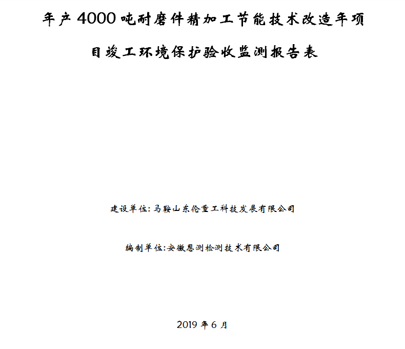 马鞍山东伦重工科技发展有限公司年产4000吨耐磨